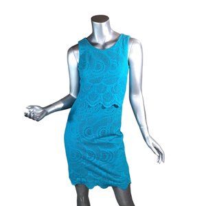 Antonio Melanie Women's 0 XS Blue Sheath Dress Layered Look Eyelet Designs Lined